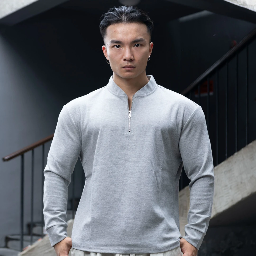 POLO衫长袖外套运动户外连帽休闲简约春秋服装纯色打底健身长袖