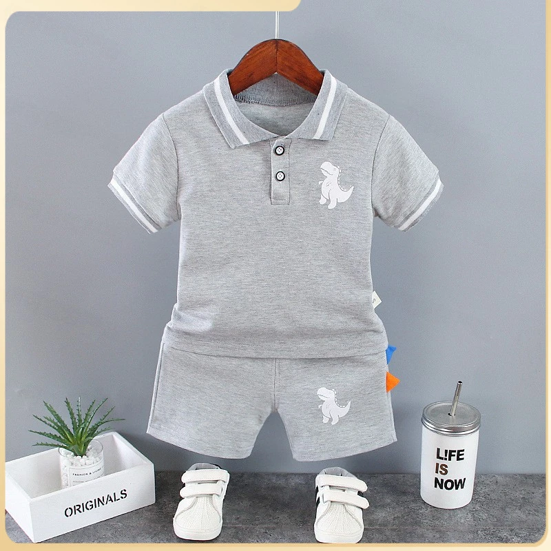 宝宝夏装套装2025新款婴儿童装男童夏季恐龙短袖POLO衫两件套洋气
