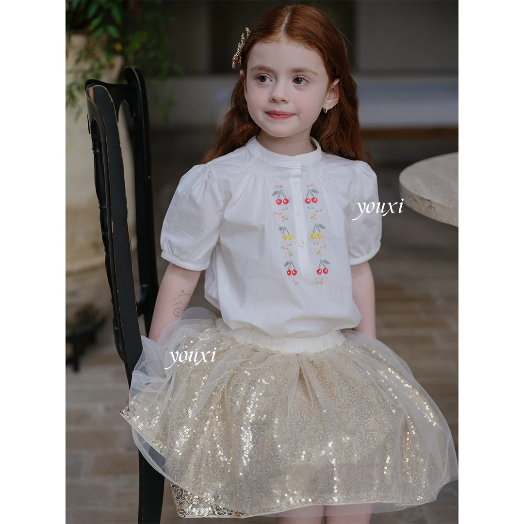 现飞飞家·鎏金月华25新款半身裙亮片百搭女童时尚纱纱半裙 FF2592