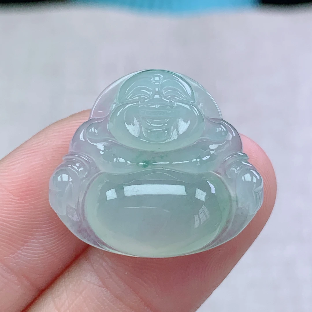 缅甸天然翡翠A货22.7-25.4-7玉石冰种飘花厚装佛公吊坠礼物