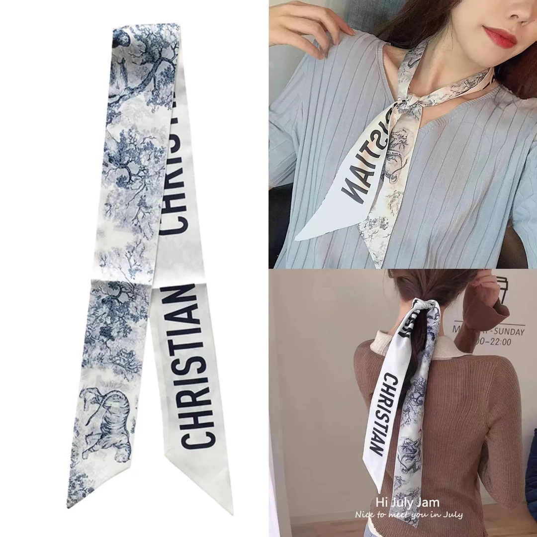 木槿芸【欧美复古丝巾】极简风轻奢条纹衬衣配饰百搭女丝巾SJ-150