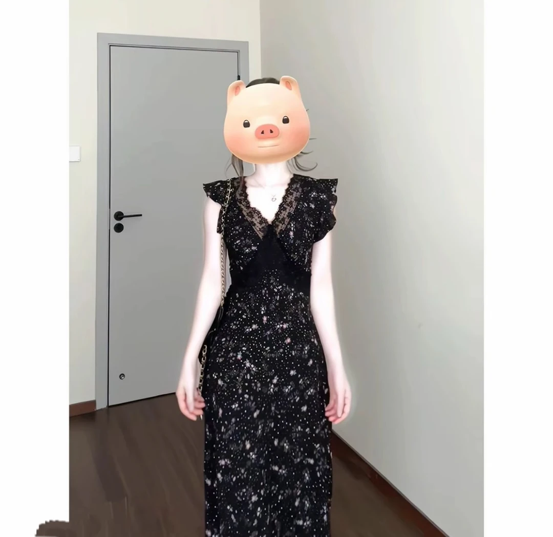 2025初夏穿搭气质女装V领碎花连衣裙女背心裙吊带裙长裙3186#