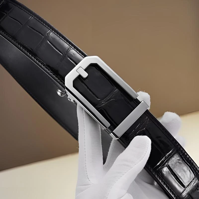 【真鳄鱼皮自动扣】男士不锈钢皮带男真鳄鱼皮腰带个性时尚真皮裤带