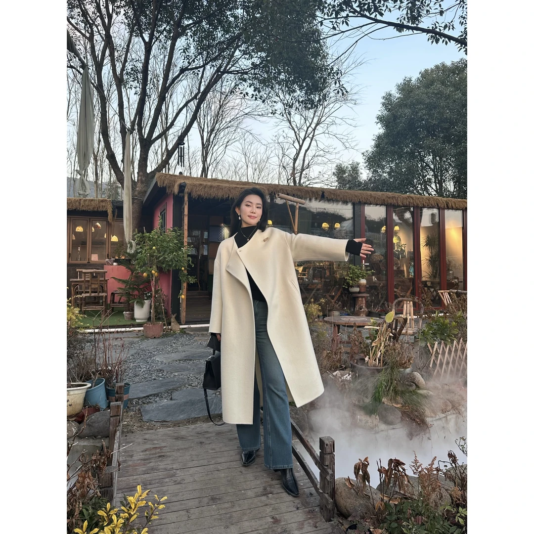 杰瑞【月光倾城】頂奢羊驼毛+兔毛+绵羊毛高端苏丽大衣双面呢女冬
