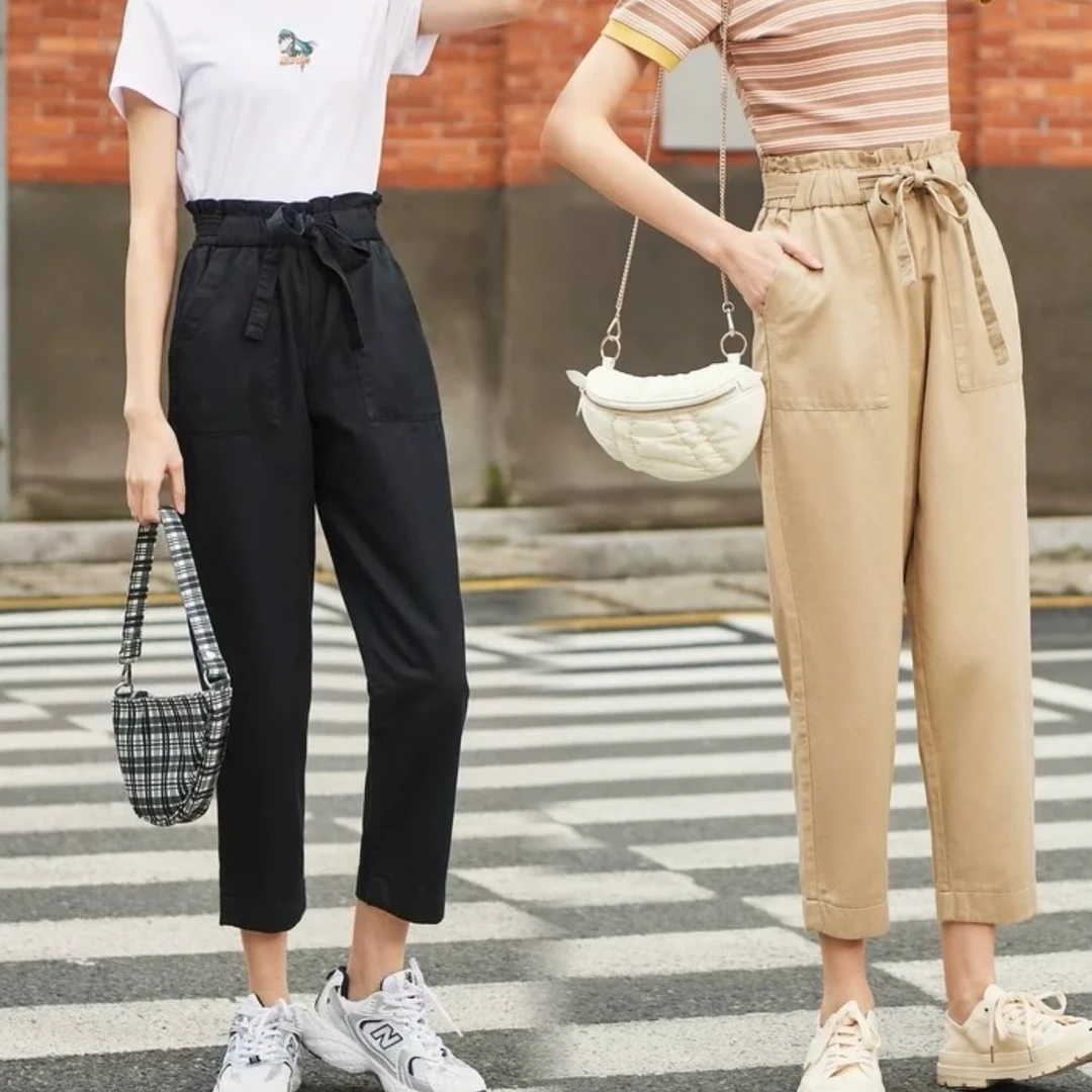 夏上新橙子家女装休闲裤韩版锥形裤女夏季棉麻休闲裤