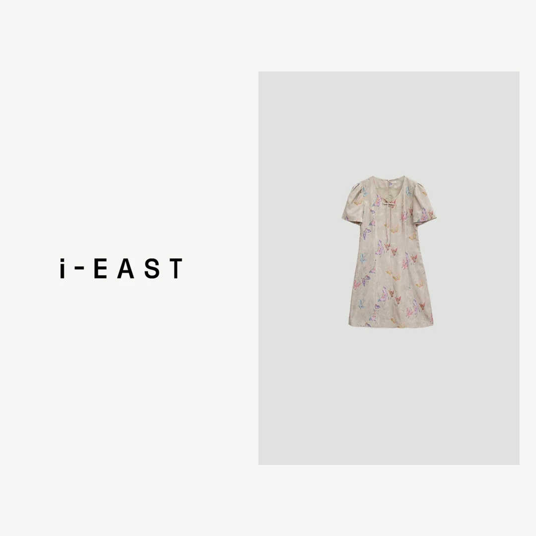 i-EAST 摩挲素月~ 新中式提花蝴蝶短袖连衣裙-4X GF053