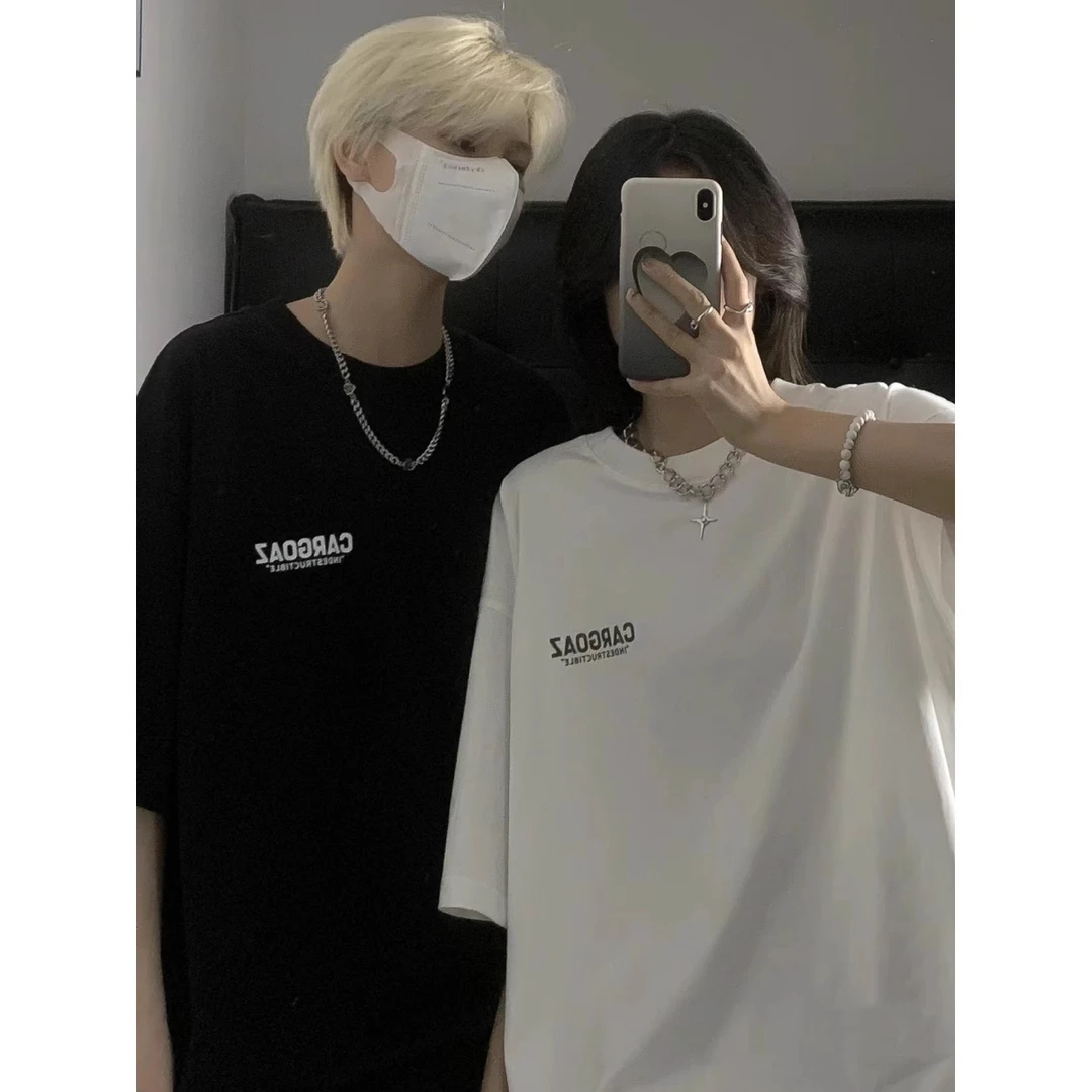 加肥大码300斤美式潮牌时尚情侣纯棉短袖t恤男女夏季休闲百搭上衣