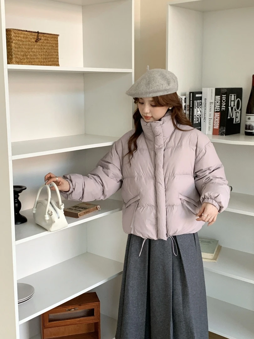 爆款时尚羽绒服女装短款上衣2025冬季新款小个子白鸭绒面包服外套