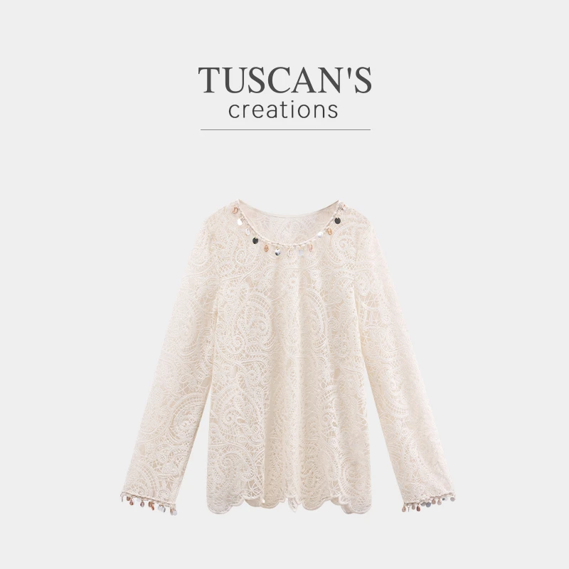TUSCAN'S CREATIONS新款民族风蕾丝圆领透气上衣时代双鱼女装
