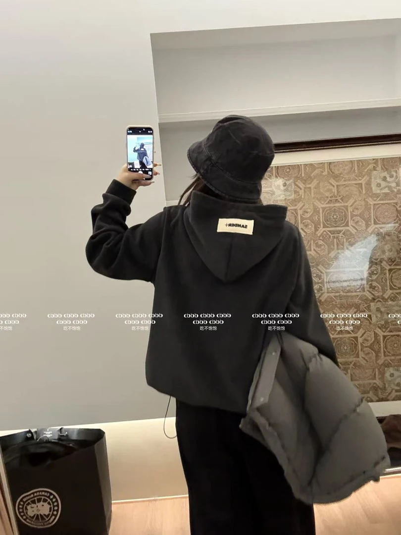 【吃不饱饱】大码 悉尼公园 高街美式复古连帽卫衣八分裤套装0322