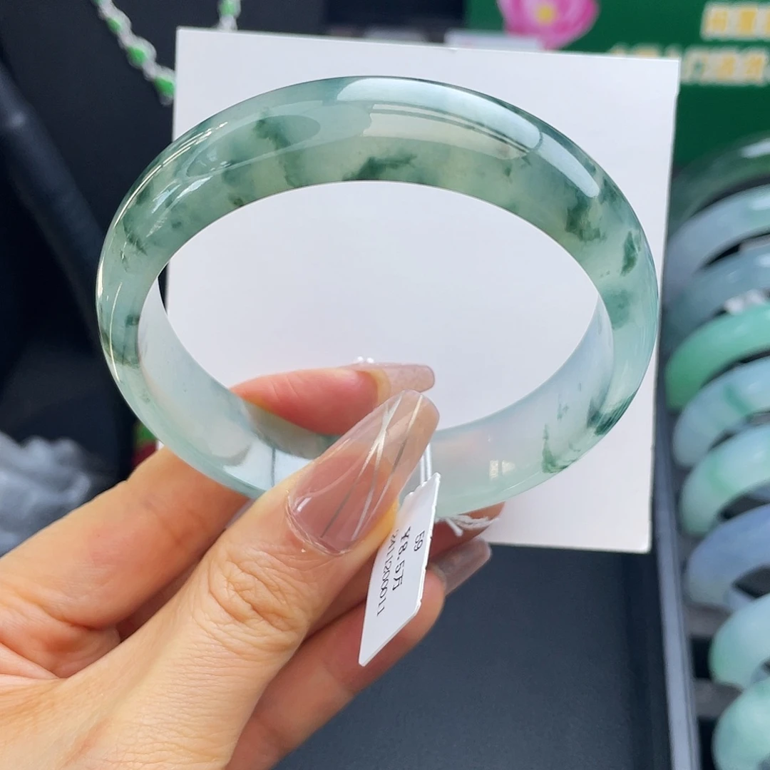 翡翠未镶嵌手镯59圈高冰飘花手镯