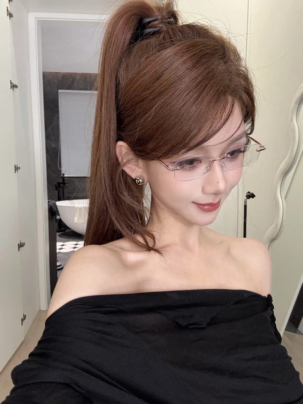 时尚韩版超轻无框眼镜高质清冷高级感素颜美女防蓝光
