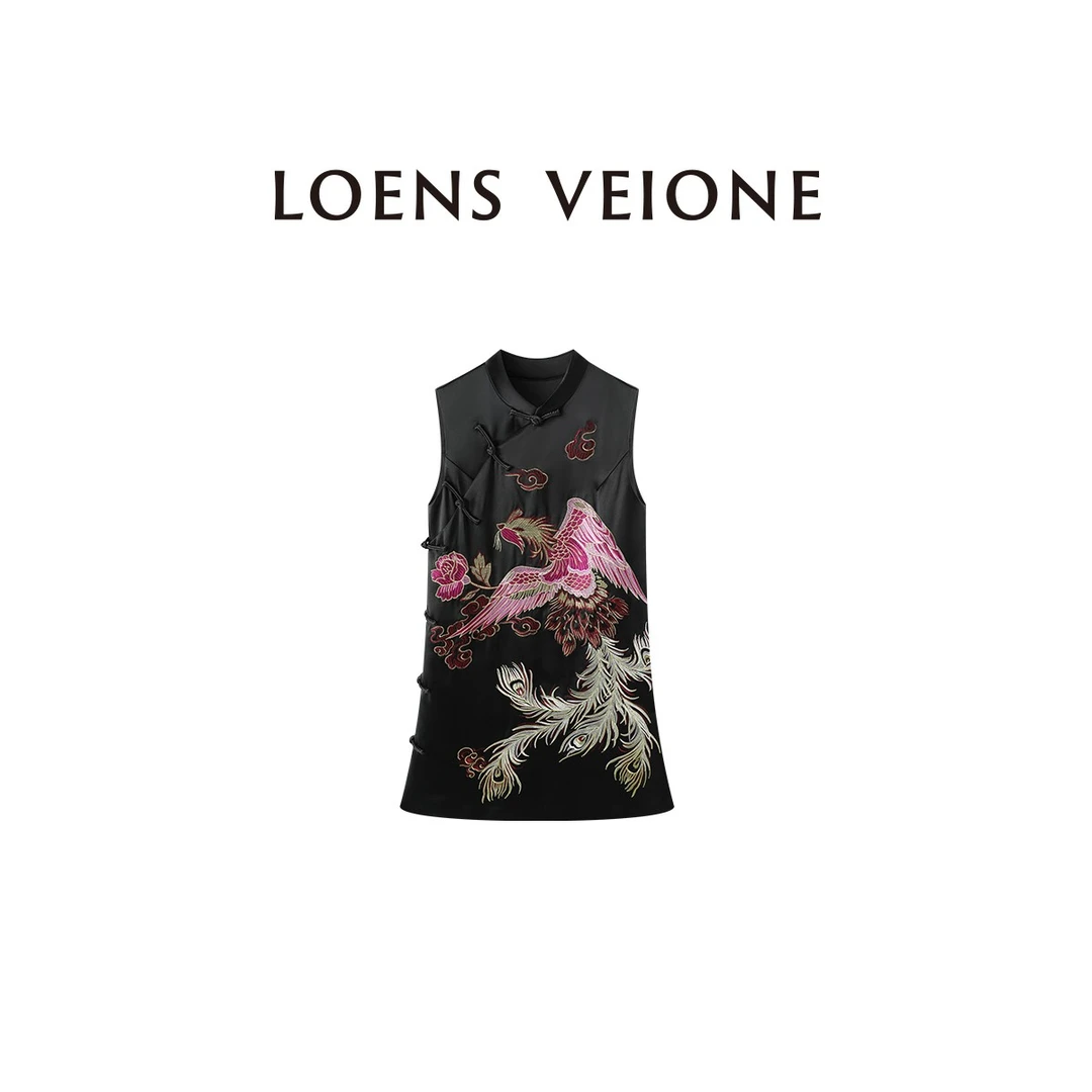 LOENS VEIONE/罗拉【重磅醋酸】复古中式刺绣连衣裙25CVBC0081N