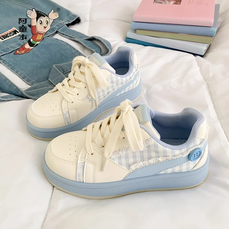 阿童木女童厚底小白鞋女款2025新款中大童板鞋百搭小众休闲面包鞋