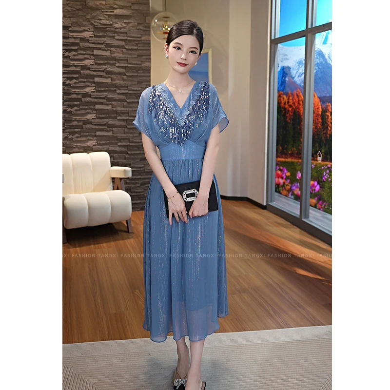 2025夏季预售新款【LT-1081】流苏设计时尚气质优雅中长款女连衣裙