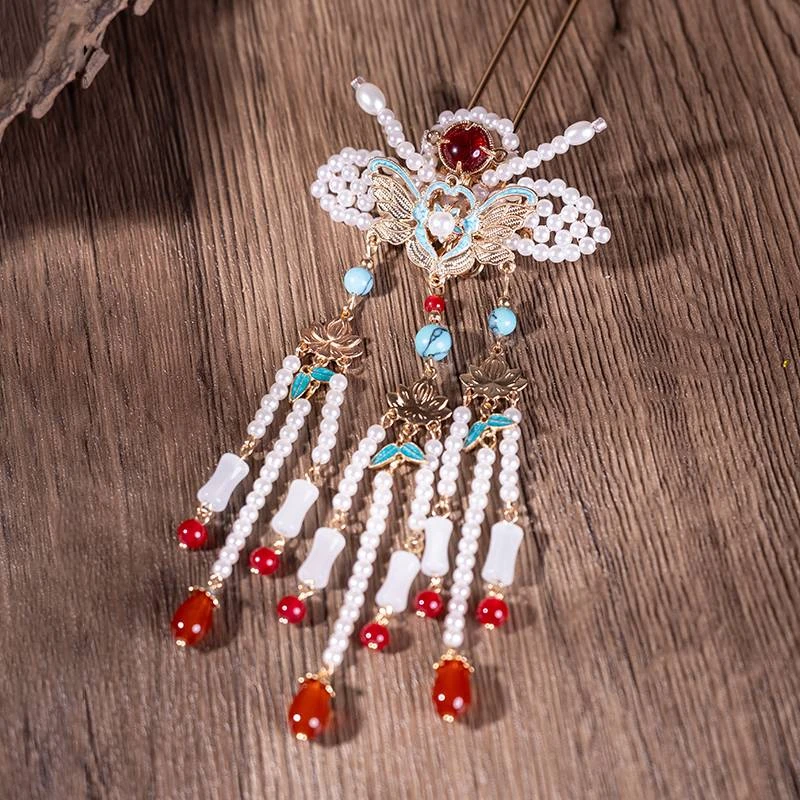 古风汉服配饰烧蓝蝴蝶发钗