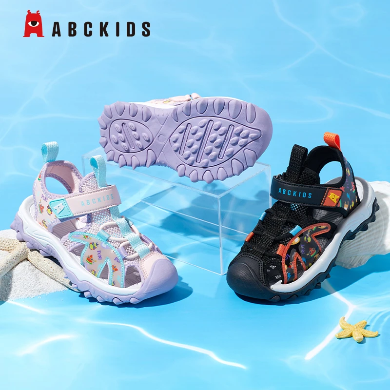 Abckids儿童子夏季女童运动男款男童透气软底凉鞋防滑沙滩鞋镂空