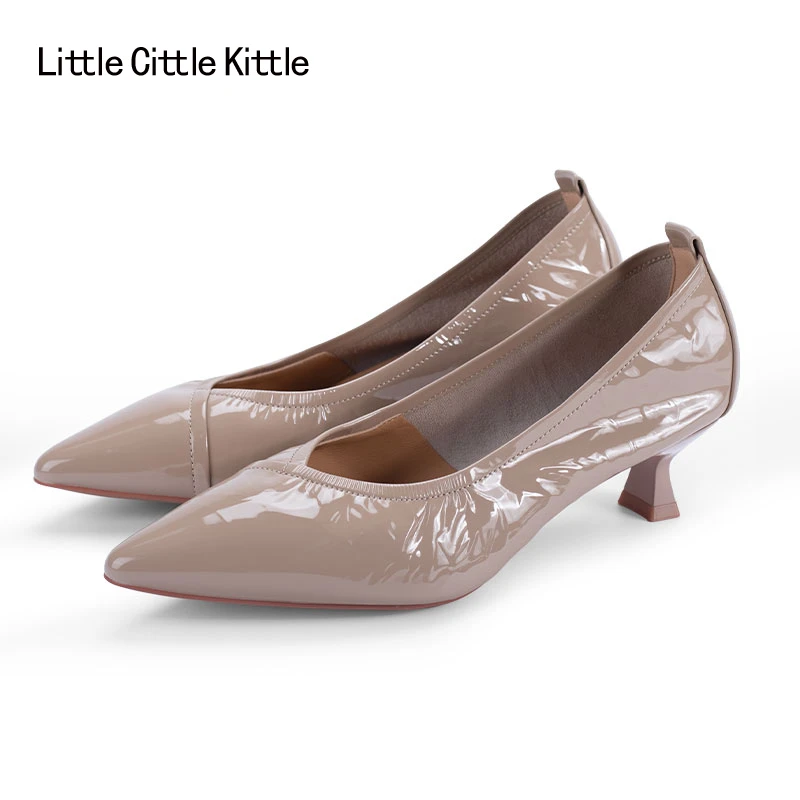 牛漆皮高跟鞋女2025秋季新款真皮时尚单鞋黑色工作鞋006709