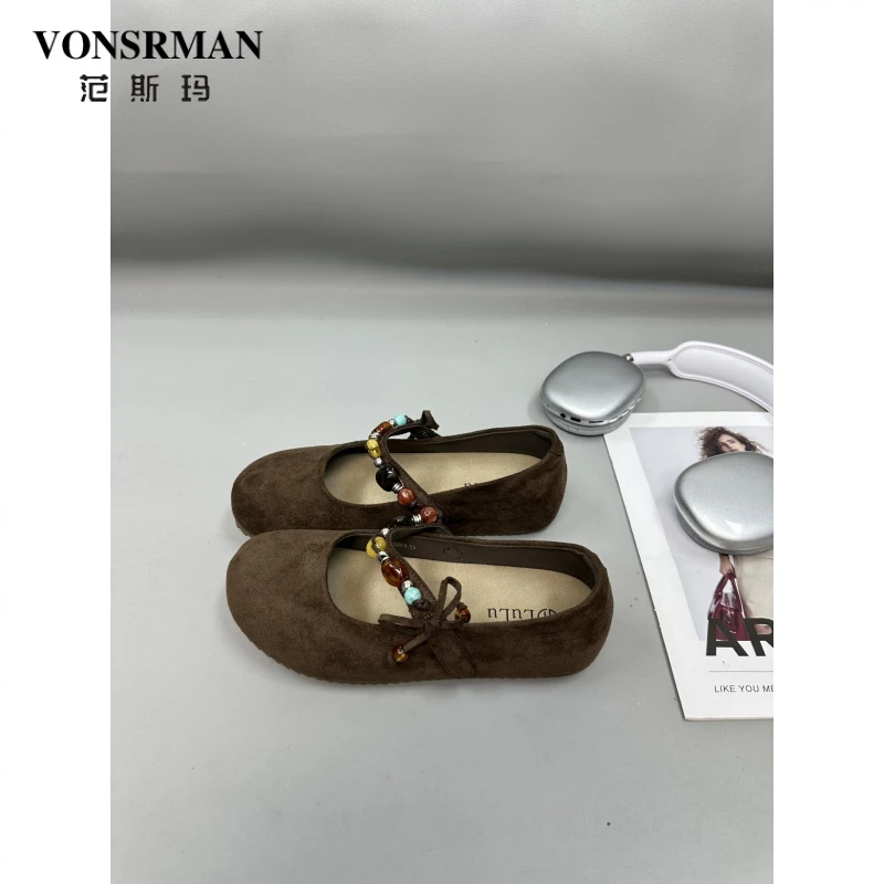 高端复古玛丽珍鞋女2025秋季新款法式圆头浅口流苏一字带芭蕾舞鞋