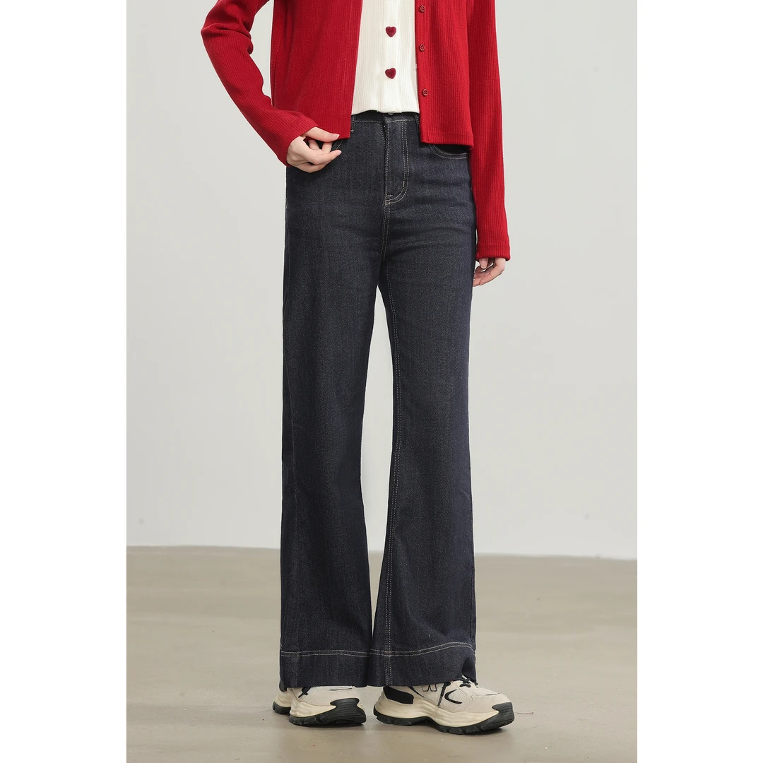 玲玖2025新款高腰微喇牛仔裤女春季小个子修身显瘦九分喇叭裤子