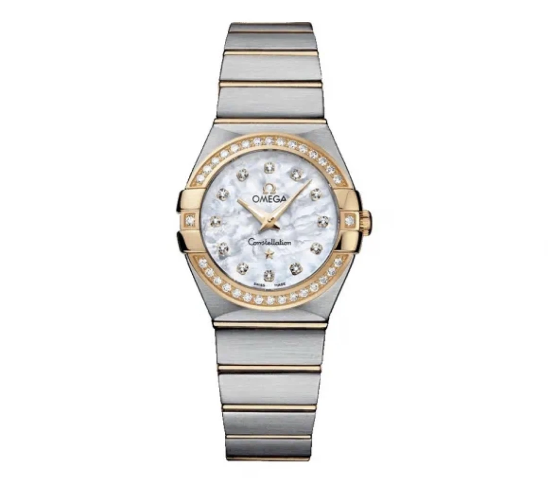 99新 Omega/欧米茄 星座系列/女表/27mm/贝母/满钻/石英