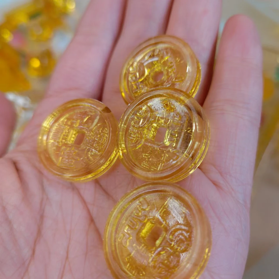 （5个装）黄色水晶铜钱摆件