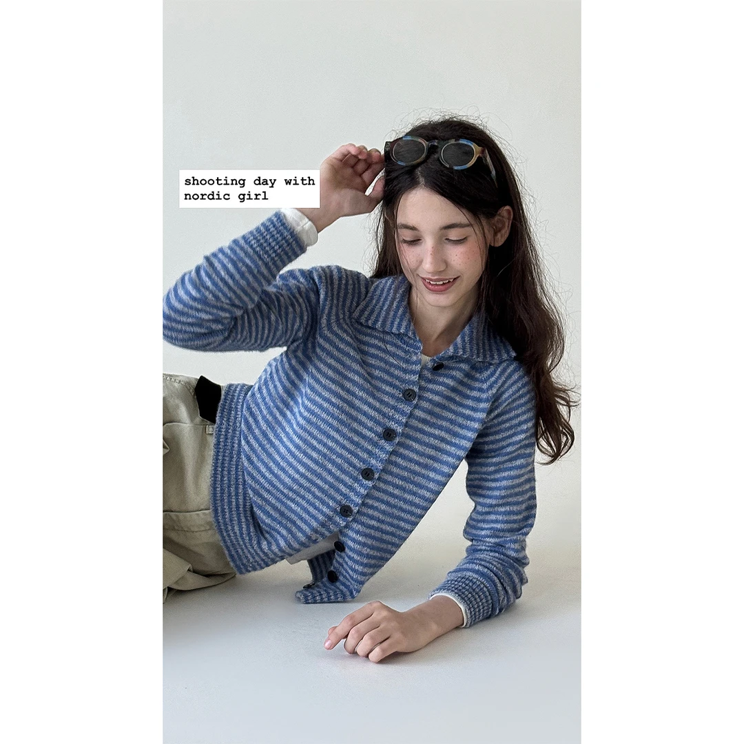 ®Letm vintage/中古感撞色条纹蓬松羊毛修身版型针织小开衫女