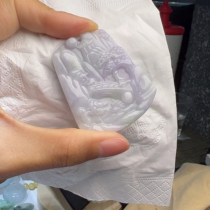 翡翠未镶嵌手链紫色山水牌