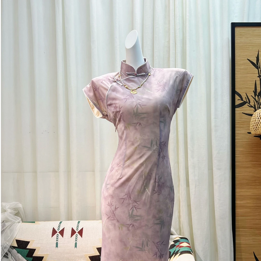 《与卿时》新中式紫色国风半开襟旗袍2025年新夏文艺复古送考6026