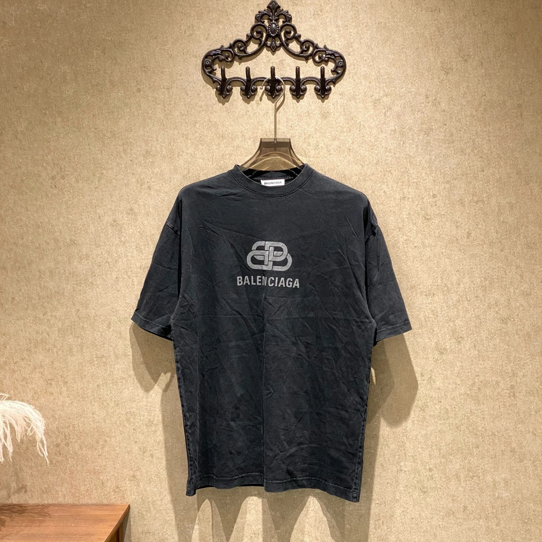 99新 Balenciaga/巴黎世家 双B锁扣字母logo做旧短袖/xs码/39180