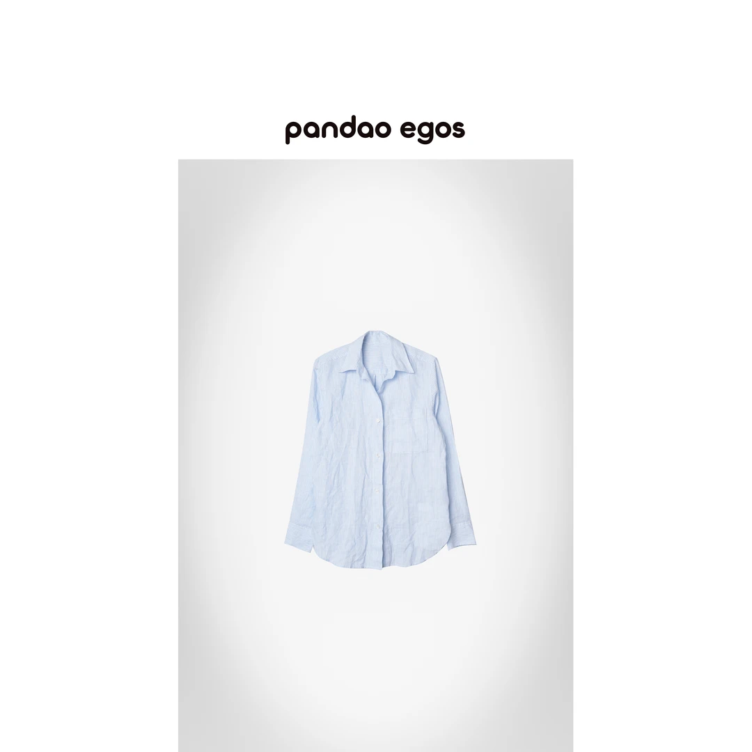 【PANDAO EGOS】浅蓝色条纹纽扣式长袖衬衫