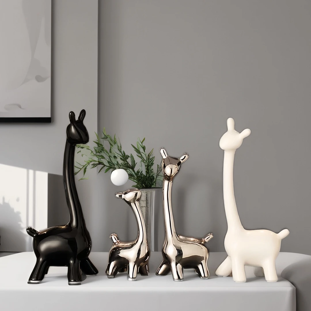 陶瓷摆件装饰品小鹿一家四口电视柜酒柜家居饰品极简简约意式高档