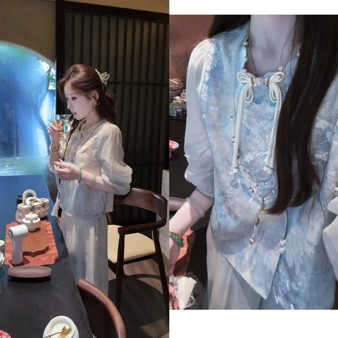 【婷婷】《莫奈画》婷婷蓝色私服 刺绣国风上衣 TTY2SX680【Q】