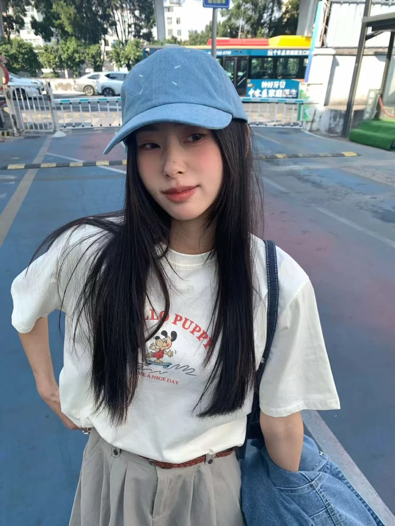 71089 韩系简约百搭印花卡通上衣