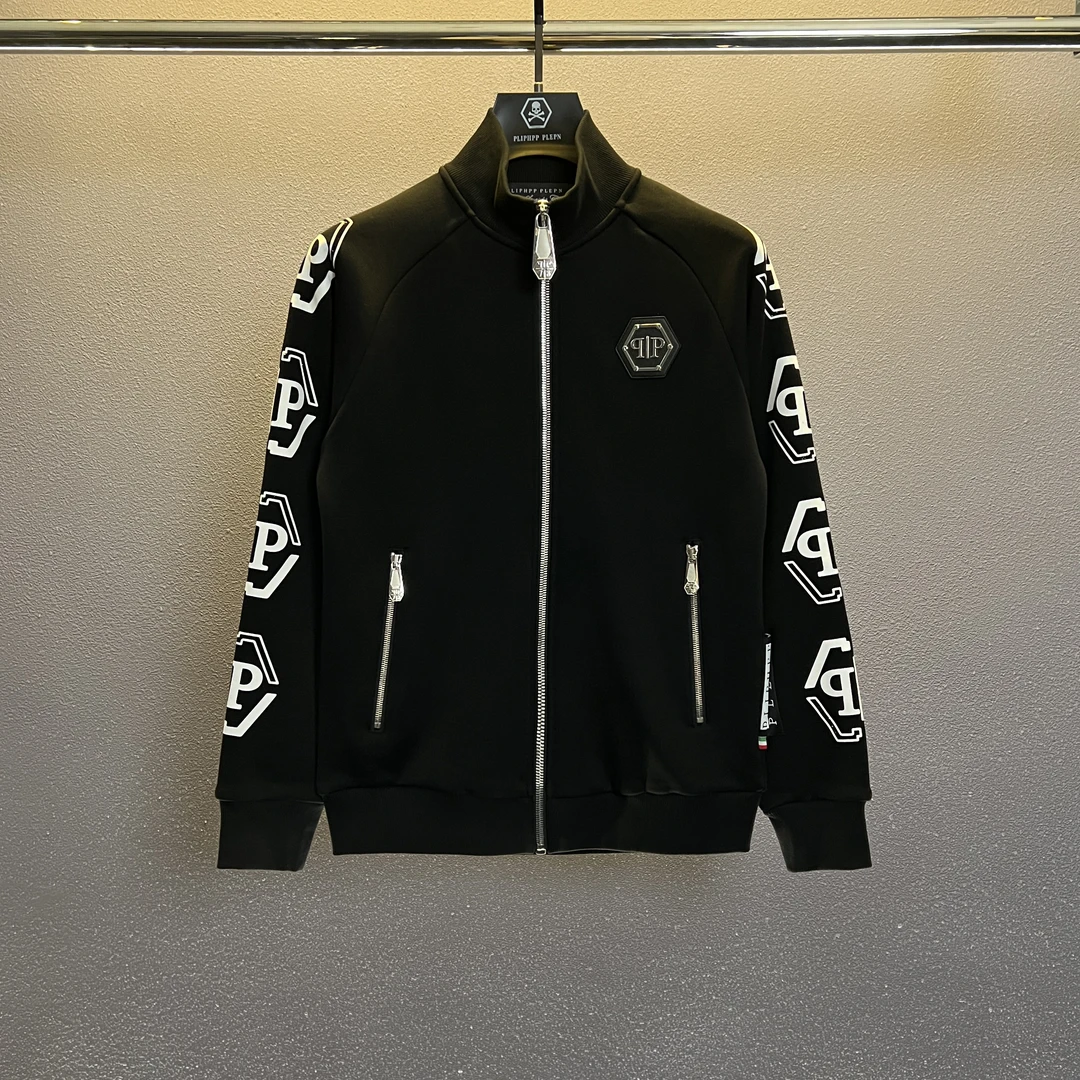 PLIPHPP PLEPN秋冬六角骷髅头重工钢标烫钻拉链立领男士卫衣W6610
