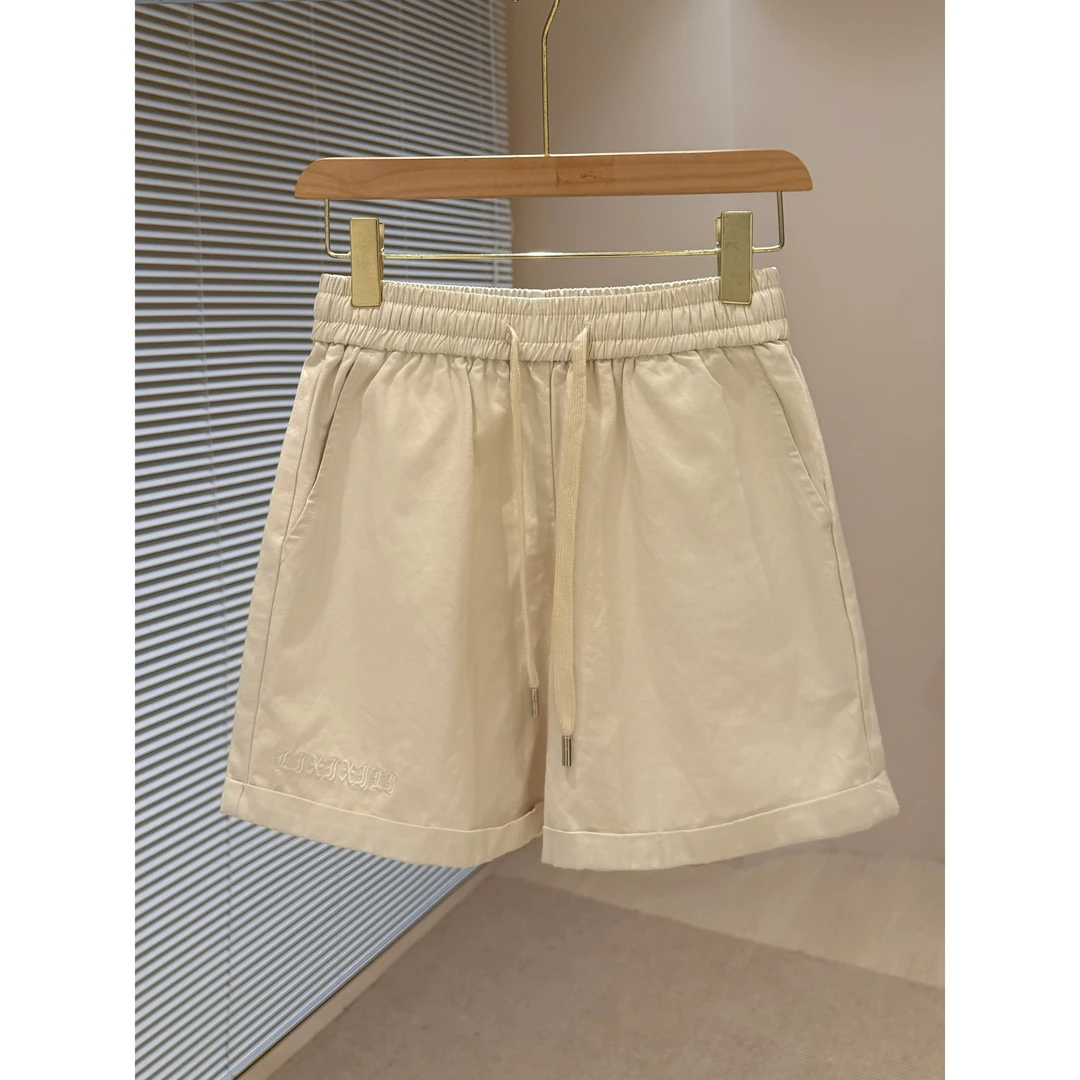 翻边短裤女款夏季2025新款显瘦松紧腰小个子a字版阔腿裤