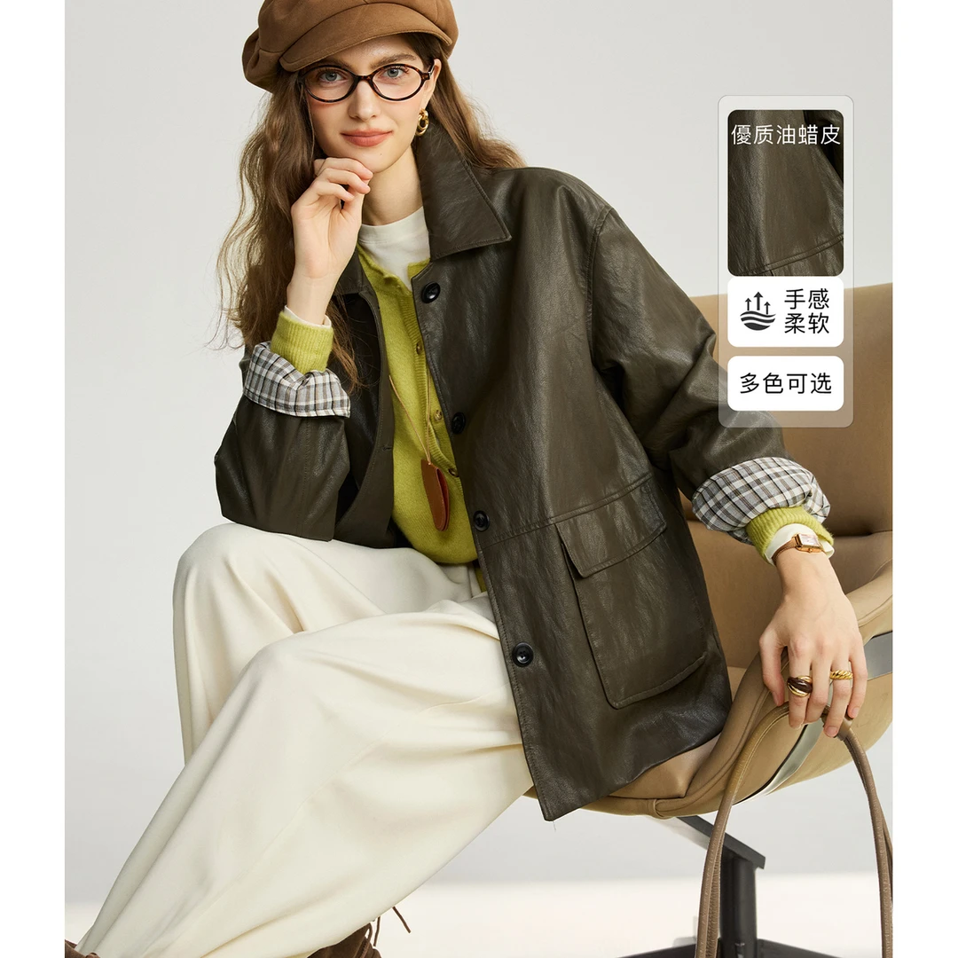 NAGUAGU/南瓜谷【约克郡皮衣】肌理油蜡皮女装皮衣FX3PY0890-A