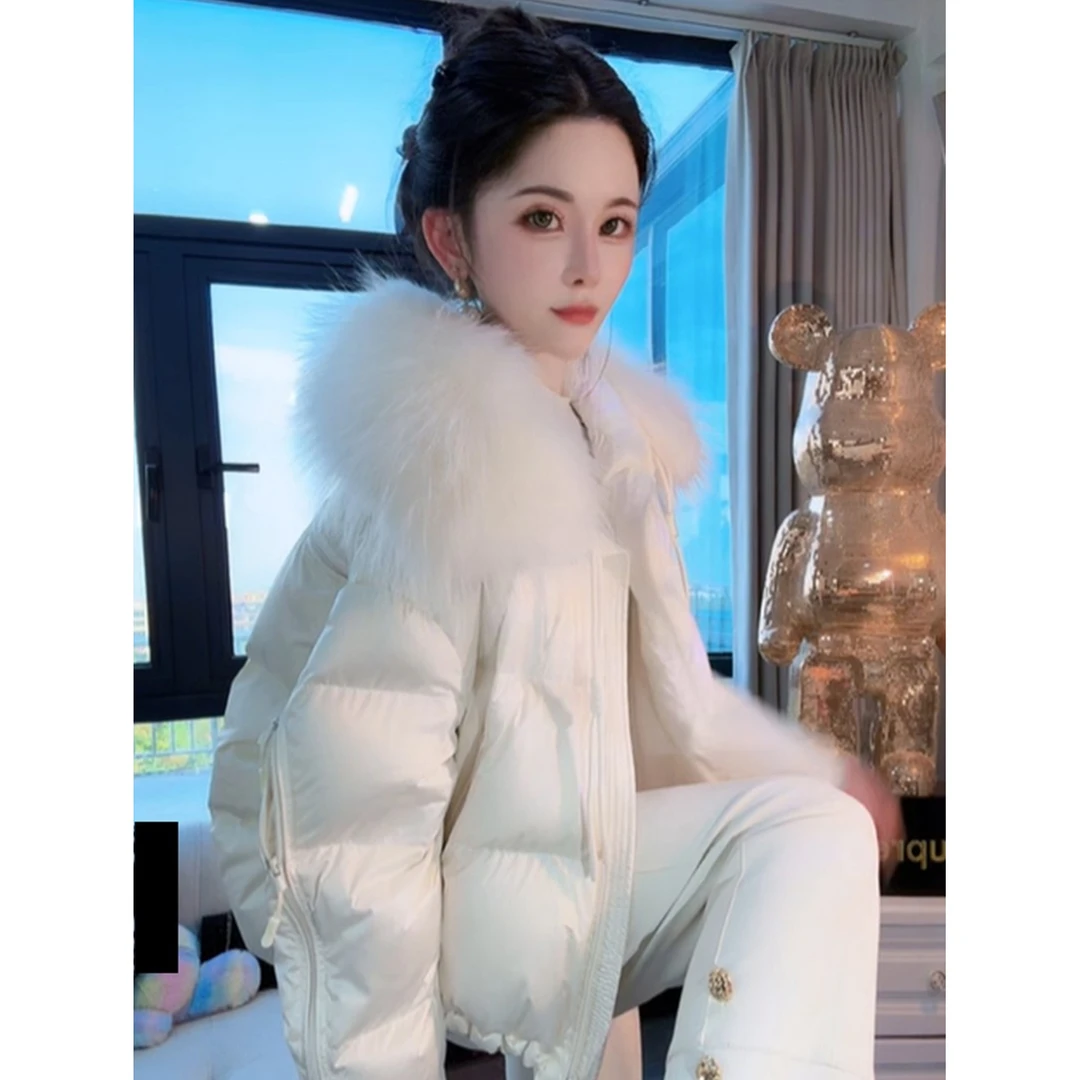 大毛领白色面包服外套女2025冬季新款气质百搭保暖棉衣棉袄潮9535