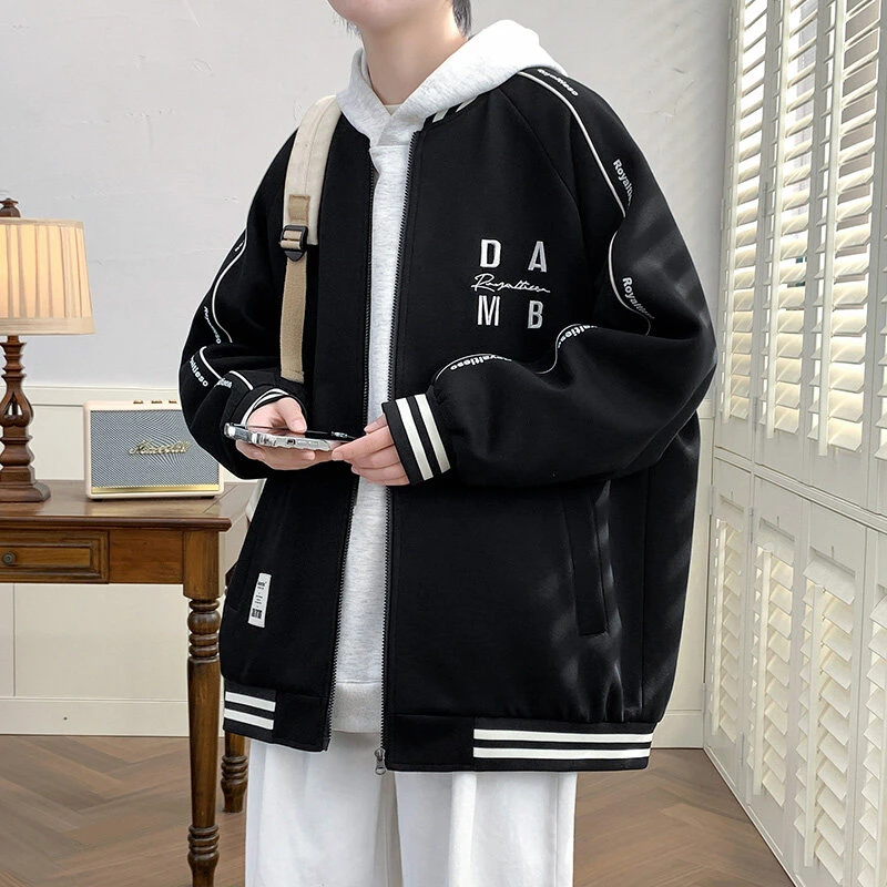 春季新款学生时尚百搭青少年立领棒球服卫衣休闲夹克男外套宽松潮