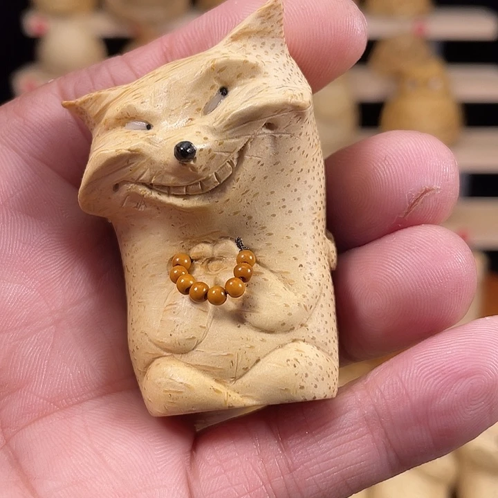 狸***垚竹竹根雕狐狸手把件