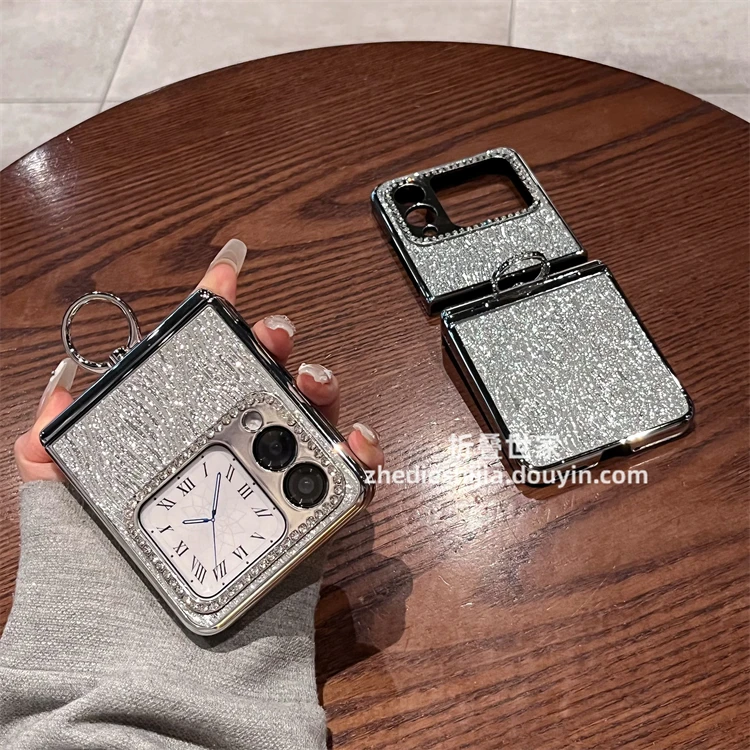 适用华为novaflip手机壳新款折叠屏银色水波纹指环全包中轴保护套