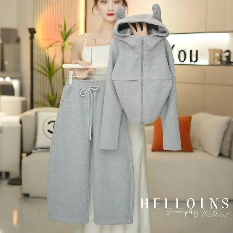 女童连帽卫衣套装春秋2025新款儿童运动秋装女孩弯刀裤两件套洋气