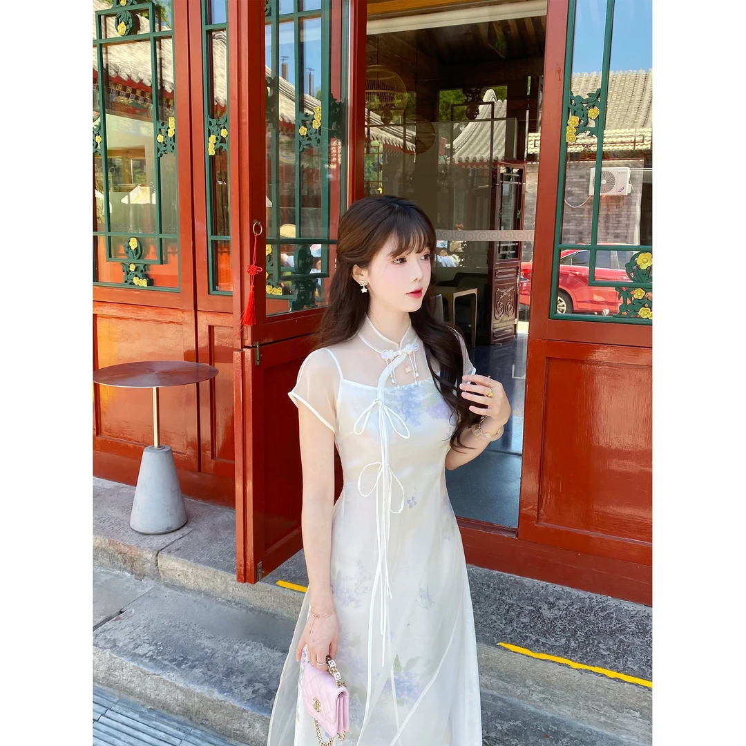 GA盈瓷新中式国风旗袍裙连衣裙女夏端庄大气长裙子24SS0192