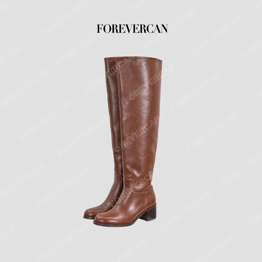 FOREVERCAN【新品彩蛋】咖色牛皮过膝靴子XZ27521
