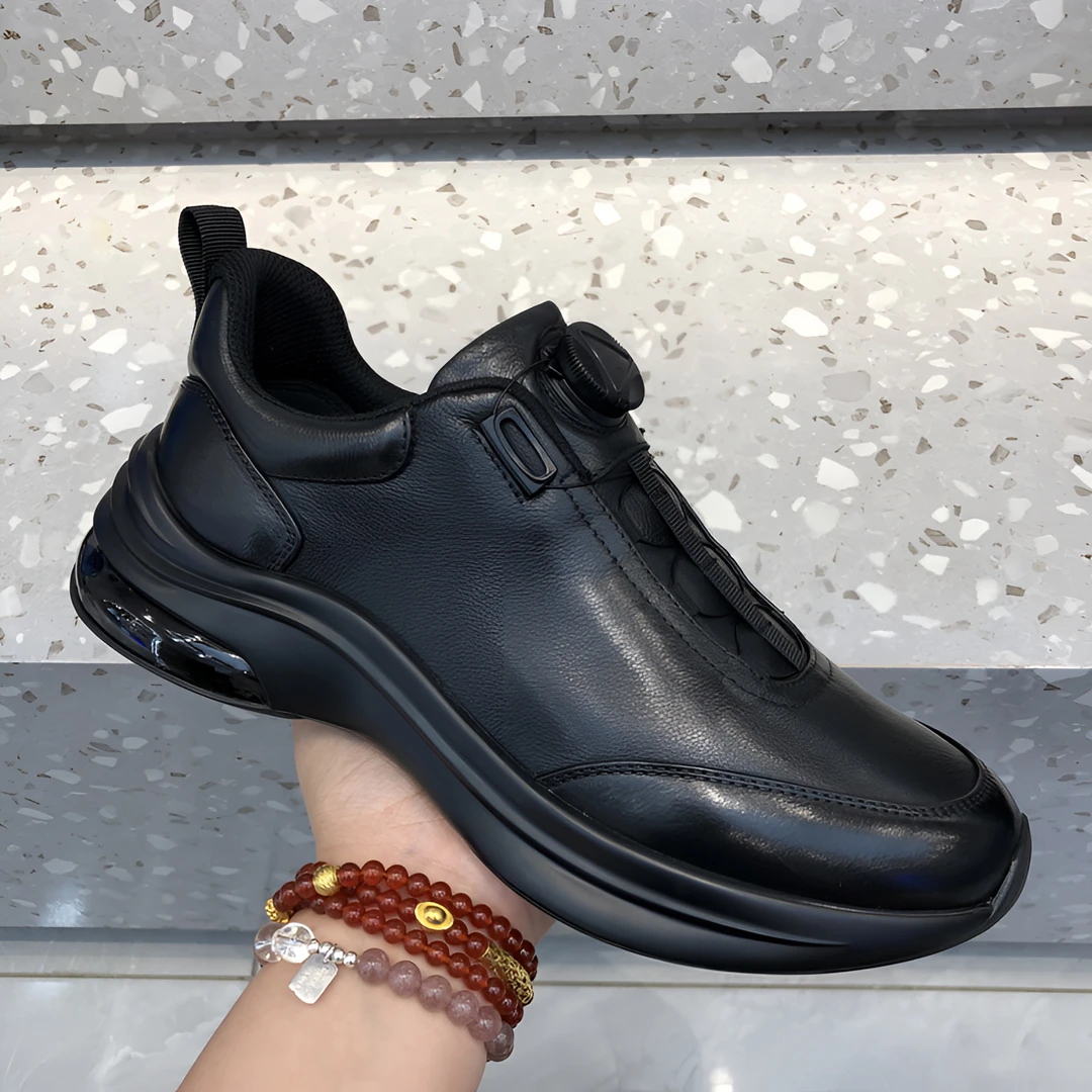 男款秋季新款黑色厚底休闲皮鞋纯牛皮百搭透气舒适商务皮鞋男鞋