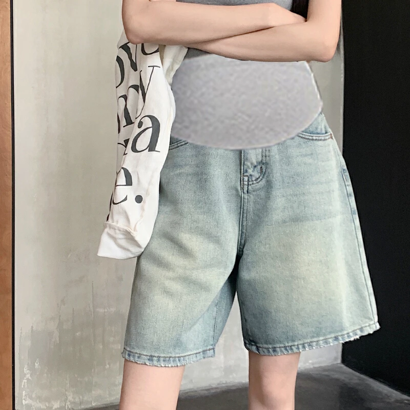 孕妇牛仔短裤女夏季薄款外穿怀旧复古五分宽松显瘦休闲大码阔腿裤