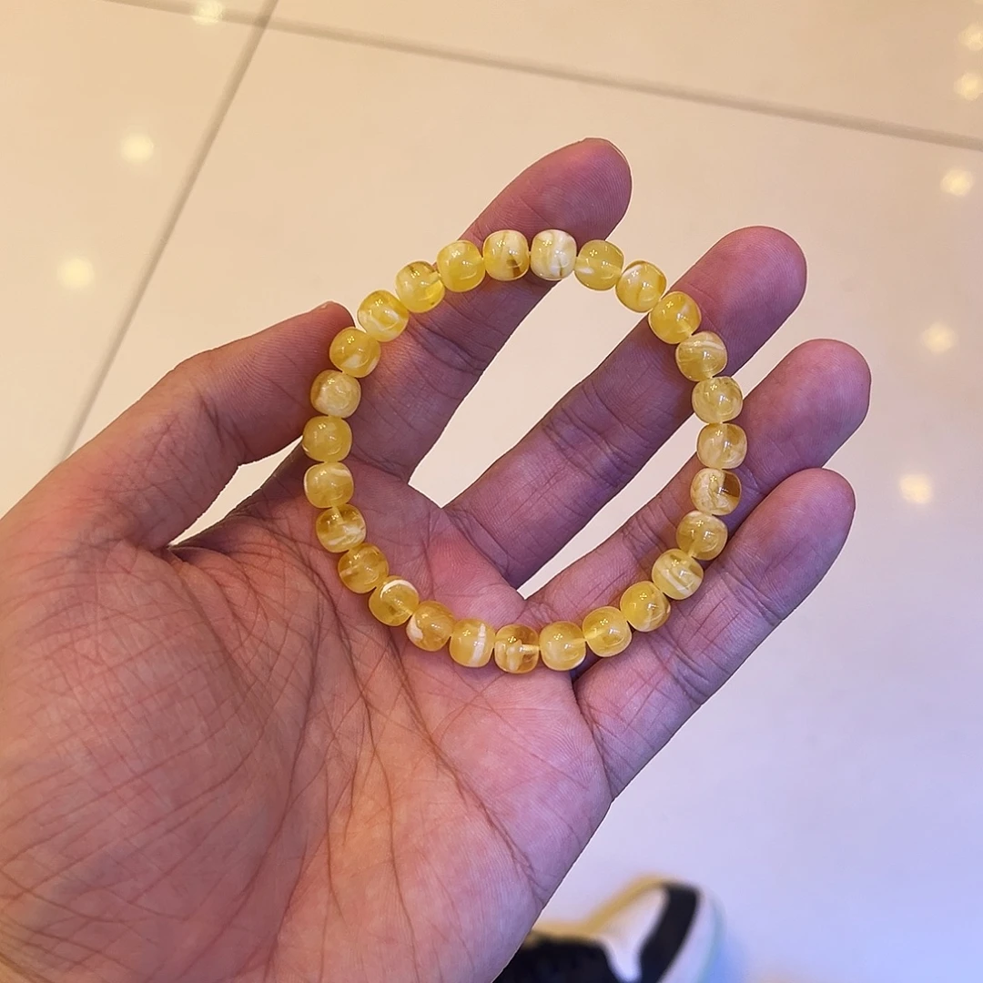 蜜蜡未镶嵌手串金白金绞妖花8mm*7.5mm精工高桩