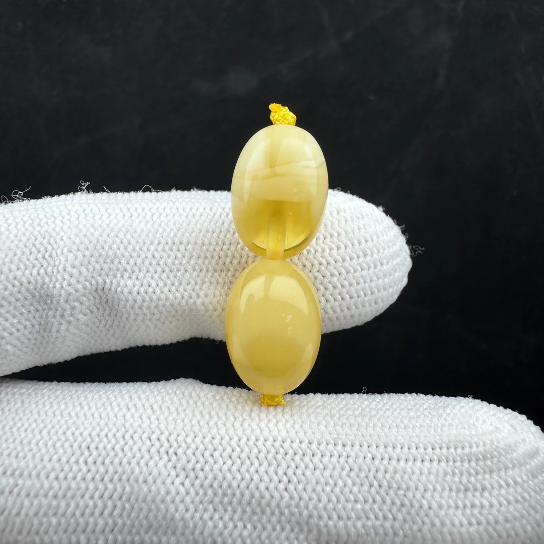 K2649天然原矿蜜蜡 对珠9.8mm支持鉴定 假一罚十