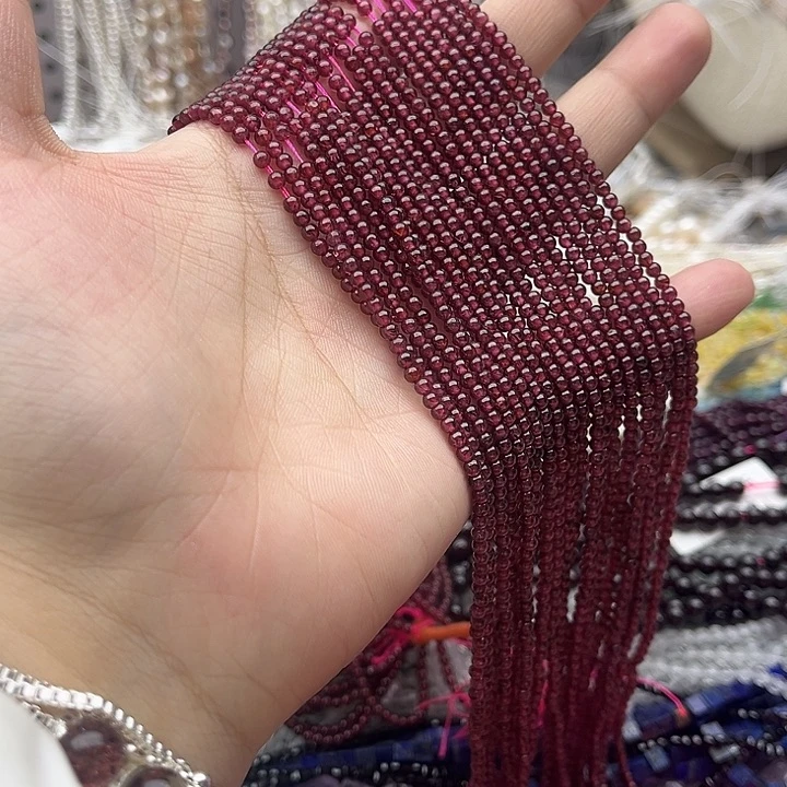 玛瑙/玉髓未镶嵌珠宝半成品一条3mm左右红石榴石