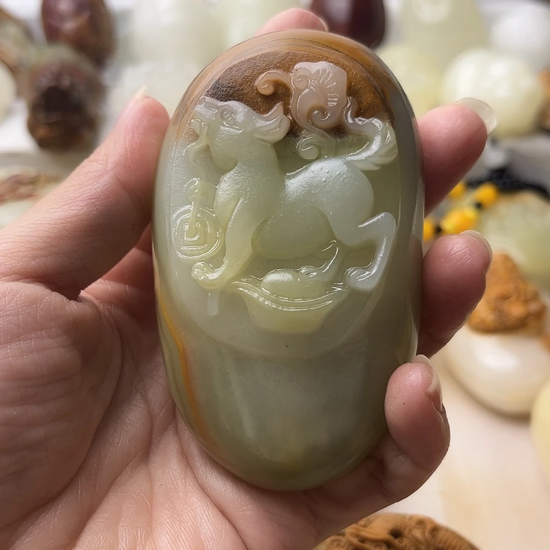 石材方解石手把摆件不退换狗